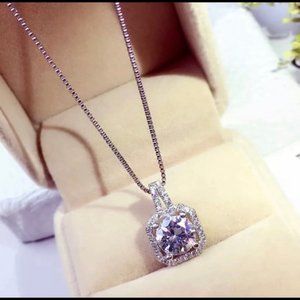 Sterling Silver Stimulated Diamond Necklace Square